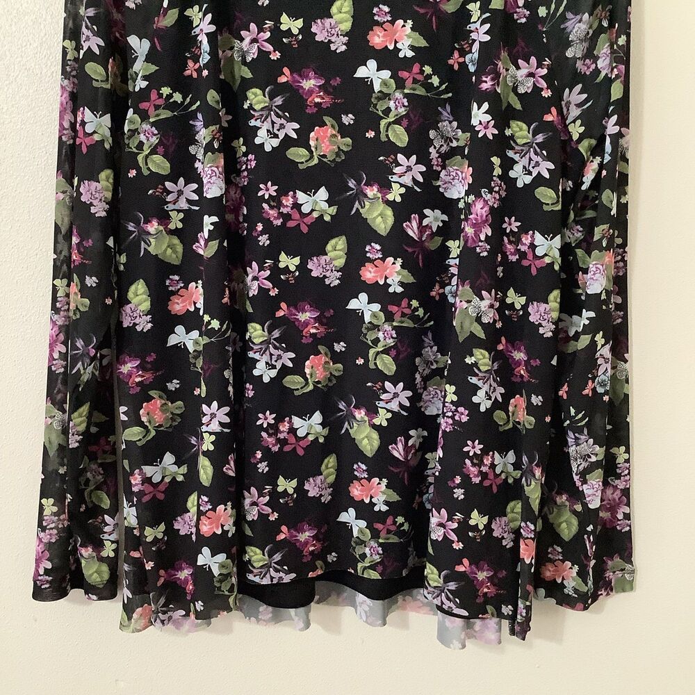 Black Whimsigoth Fairy Grunge Butterfly Print Floral Bohemian Peasant Blouse XL - Picture 8 of 8